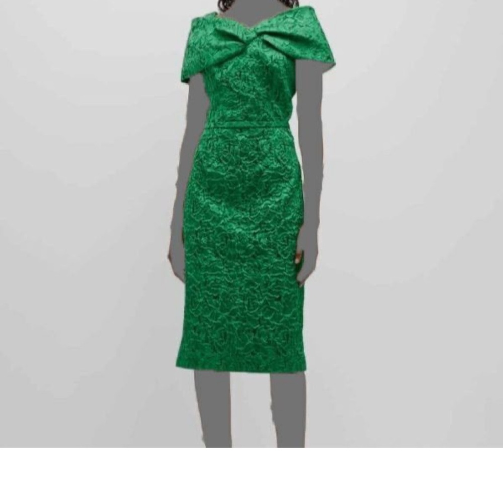 Rickie Freeman for Teri Jon Women’s Emerald Green Cold-Shoulder Jacquard Dress